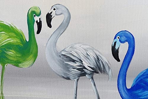 KunstLoft® Acryl Gemälde Farbige Flamingos 120x80cm | original handgemalte Leinwand Bilder XXL | Tiere Flamingos Bunt Grau | Wandbild Acrylbild Moderne Kunst einteilig mit Rahmen