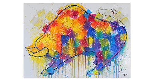 KunstLoft® Acryl Gemälde Vibrant Bull 100x70cm | original handgemalte Leinwand Bilder XXL | Tier Stier Bunt | Wandbild Acrylbild Moderne Kunst einteilig mit Rahmen