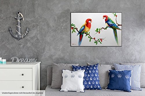 KunstLoft Acryl Gemälde Unter Vier Augen 90x60cm | Original handgemalte Leinwand Bilder XXL | Vogel Tier Papagei Bunt | Wandbild Acrylbild Moderne Kunst mehrteilig mit Rahmen
