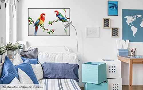 KunstLoft Acryl Gemälde Unter Vier Augen 90x60cm | Original handgemalte Leinwand Bilder XXL | Vogel Tier Papagei Bunt | Wandbild Acrylbild Moderne Kunst mehrteilig mit Rahmen