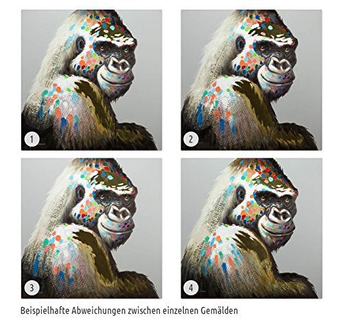 KunstLoft Acrylfarbe Gemälde Remember Coco 80x80cm | Original handgemalte Leinwand Bilder XXL | Affe Tier Gorilla Braun Bunt | Wandbild Acrylfarbebild Moderne Kunst mehrteilig mit Rahmen