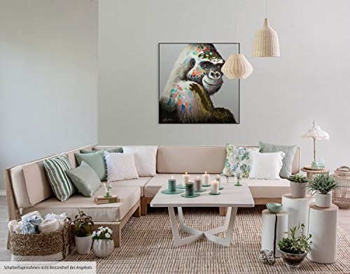 KunstLoft Acrylfarbe Gemälde Remember Coco 80x80cm | Original handgemalte Leinwand Bilder XXL | Affe Tier Gorilla Braun Bunt | Wandbild Acrylfarbebild Moderne Kunst mehrteilig mit Rahmen