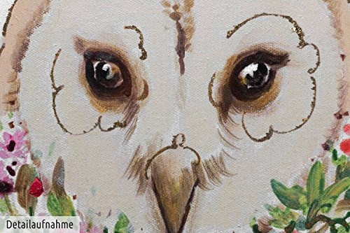 KunstLoft Bild Madame Papou 30x40cm | Original handbemalte Leinwand Bilder XXL | Eule Vogel Tier Blumen | signiertes Wandbild-Unikat | Acrylbild auf Leinwand | Modernes Kunst Bild | auf Keilrahmen