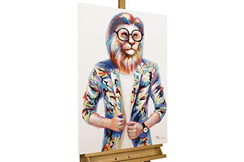 KunstLoft® Acryl Gemälde Hipster Lion 60x90cm | original handgemalte Leinwand Bilder XXL | Mensch Löwe Tier Bunt Deko | Wandbild Acrylbild moderne Kunst einteilig mit Rahmen
