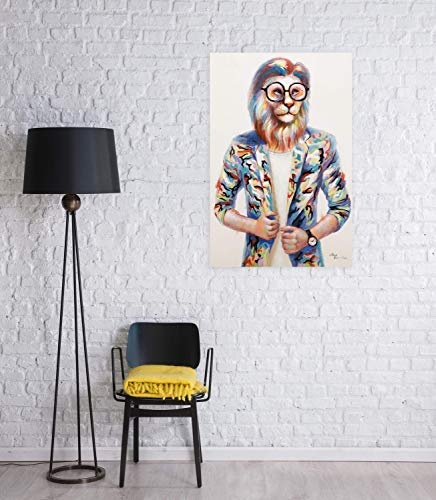 KunstLoft® Acryl Gemälde Hipster Lion 60x90cm | original handgemalte Leinwand Bilder XXL | Mensch Löwe Tier Bunt Deko | Wandbild Acrylbild moderne Kunst einteilig mit Rahmen
