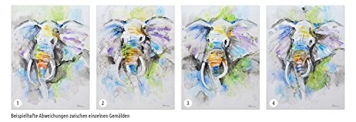 KunstLoft® Acryl Gemälde Aus Grau wird bunt 75x100cm | original handgemalte Leinwand Bilder XXL | Elephant Grau Blau Tier | Wandbild Acrylbild moderne Kunst einteilig mit Rahmen