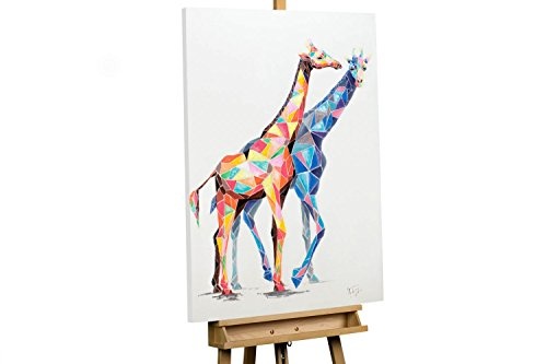 KunstLoft® Acryl Gemälde Ferocious Sisters 70x100cm | original handgemalte Leinwand Bilder XXL | Giraffe Bunt Blau Tier | Wandbild Acrylbild moderne Kunst einteilig mit Rahmen