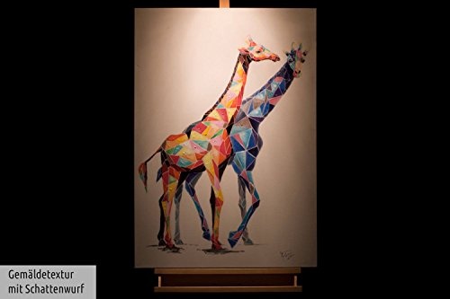 KunstLoft® Acryl Gemälde Ferocious Sisters 70x100cm | original handgemalte Leinwand Bilder XXL | Giraffe Bunt Blau Tier | Wandbild Acrylbild moderne Kunst einteilig mit Rahmen