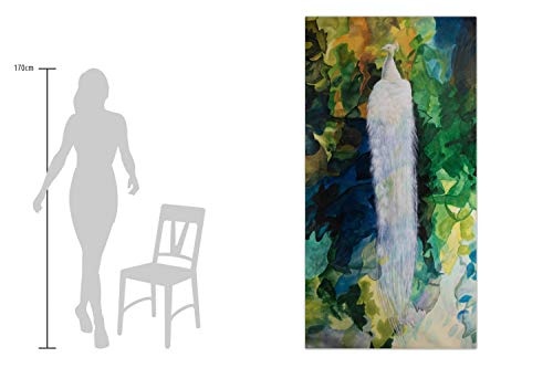 KunstLoft® XXL Gemälde Fading peacock 200x100cm | original handgemalte Bilder | Tier Pfau Weiß Grün | Leinwand-Bild Ölgemälde einteilig groß | Modernes Kunst Ölbild
