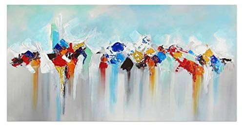 KunstLoft® Acryl Gemälde Aftermath 140x70cm | original handgemalte Leinwand Bilder XXL | Abstrakt Blau Bunt Grau | Wandbild Acrylbild moderne Kunst einteilig mit Rahmen