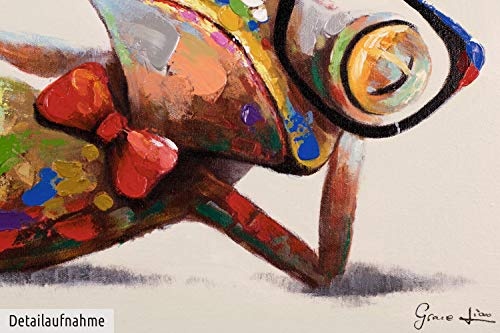 KunstLoft® Acryl Gemälde Grüner Charmeur 120x60cm | original handgemalte Leinwand Bilder XXL | Frosch mit Brille Nerd | Wandbild Acrylbild moderne Kunst einteilig mit Rahmen
