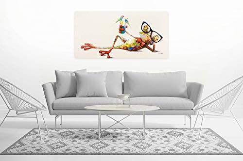 KunstLoft® Acryl Gemälde Grüner Charmeur 120x60cm | original handgemalte Leinwand Bilder XXL | Frosch mit Brille Nerd | Wandbild Acrylbild moderne Kunst einteilig mit Rahmen