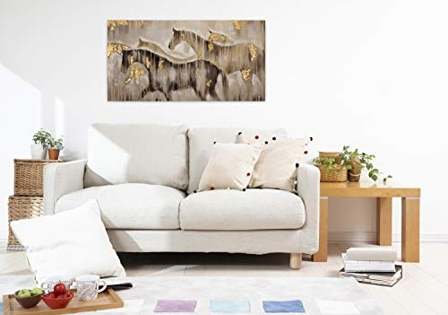 KunstLoft® Acryl Gemälde Gemeinsam ans Ziel 120x60cm | original handgemalte Leinwand Bilder XXL | Pferde Tiere Herde Natur | Wandbild Acrylbild moderne Kunst einteilig mit Rahmen