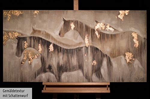 KunstLoft® Acryl Gemälde Gemeinsam ans Ziel 120x60cm | original handgemalte Leinwand Bilder XXL | Pferde Tiere Herde Natur | Wandbild Acrylbild moderne Kunst einteilig mit Rahmen