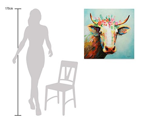 KunstLoft Acryl Gemälde Prinzessin Lotta 80x80cm | Original handgemalte Leinwand Bilder XXL | Kuh Tier Blau Braun | Wandbild Acrylbild Moderne Kunst Einteilig mit Rahmen
