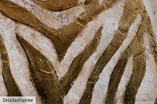 KunstLoft Acryl Gemälde Golden Zebra 100x75cm | original handgemalte Leinwand Bilder XXL | Zebra Muster mit goldenen Streifen | Wandbild Acrylbild moderne Kunst einteilig mit Rahmen