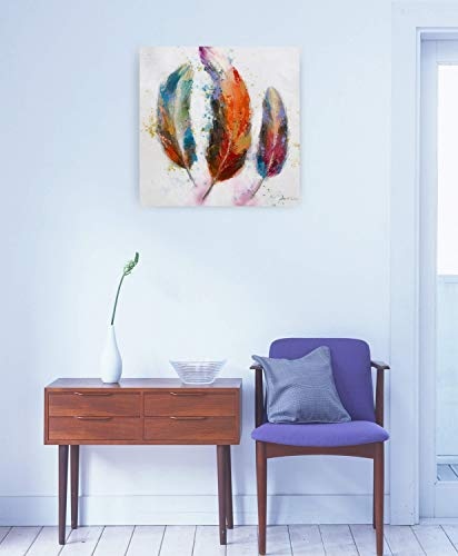 KunstLoft Acryl Gemälde Federleicht 60x60cm | original handgemalte Leinwand Bilder XXL | Feder Weich Soft Bunt | Wandbild Acrylbild moderne Kunst einteilig mit Rahmen