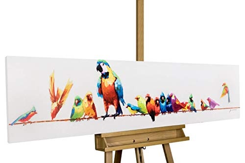 KunstLoft Acryl Gemälde Paradiesvögel 150x30cm | original handgemalte Leinwand Bilder XXL | Vögel Papagei Bunt Deko | Wandbild Acrylbild moderne Kunst einteilig mit Rahmen