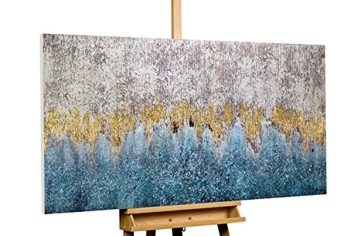 KunstLoft Acryl Gemälde 'Ambivalenz' 140x70cm | Original handgemalte Leinwand Bilder XXL | Abstrakt Grau Blau Gold | Wandbild Acrylbild Moderne Kunst Einteilig mit Rahmen