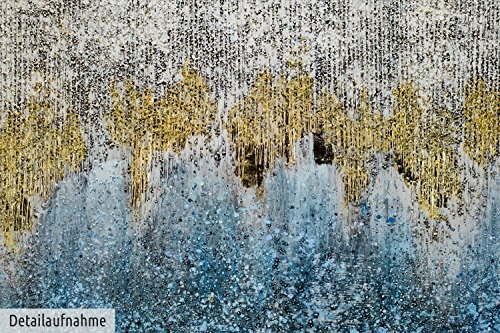 KunstLoft Acryl Gemälde Ambivalenz 140x70cm | Original handgemalte Leinwand Bilder XXL | Abstrakt Grau Blau Gold | Wandbild Acrylbild Moderne Kunst Einteilig mit Rahmen