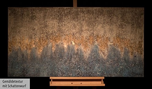 KunstLoft Acryl Gemälde Ambivalenz 140x70cm | Original handgemalte Leinwand Bilder XXL | Abstrakt Grau Blau Gold | Wandbild Acrylbild Moderne Kunst Einteilig mit Rahmen