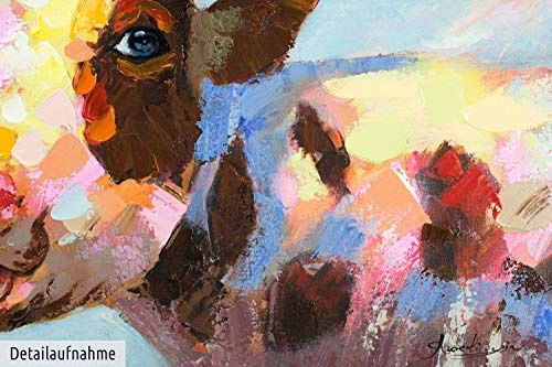 KunstLoft® Acryl Gemälde Tierischer Klatsch 120x60cm | original handgemalte Leinwand Bilder XXL | Kuh Bunt Blau Tier | Wandbild Acrylbild moderne Kunst einteilig mit Rahmen