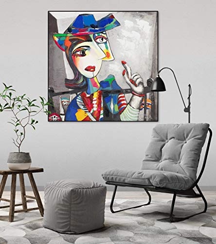KunstLoft® Acryl Gemälde Double Life 80x80cm | original handgemalte Leinwand Bilder XXL | Abstrakt Frau Bunt Grau | Wandbild Acrylbild Moderne Kunst einteilig mit Rahmen