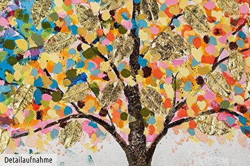 KunstLoft® Acryl Gemälde Locus Amoenus 120x60 | original handgemalte Leinwand Bilder XXL | Baum Natur Bunt Gold | Wandbild Acrylbild moderne Kunst einteilig mit Rahmen