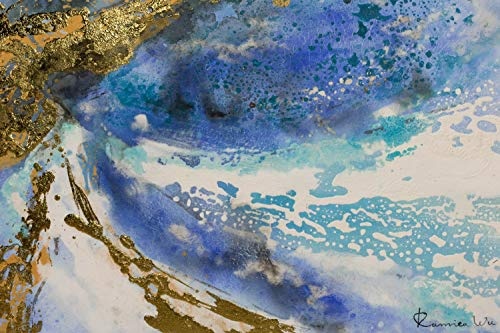 KunstLoft® Acryl Gemälde Blaue Ewigkeit 120x60cm | original handgemalte Leinwand Bilder XXL | Abstrakt Farbverlauf Meer Blau Gold | Wandbild Acrylbild Moderne Kunst einteilig mit Rahmen
