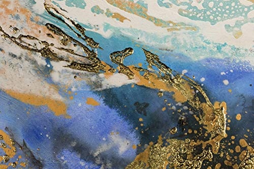 KunstLoft® Acryl Gemälde Blaue Ewigkeit 120x60cm | original handgemalte Leinwand Bilder XXL | Abstrakt Farbverlauf Meer Blau Gold | Wandbild Acrylbild Moderne Kunst einteilig mit Rahmen