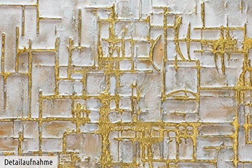 KunstLoft® Acryl Gemälde Glossy Maze 100x75cm | original handgemalte Leinwand Bilder XXL | Abstrakt Muster Grau Gold | Wandbild Acryl bild moderne Kunst einteilig mit Rahmen
