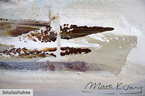 KunstLoft® Gemälde Meeresbrandung im Morgendunst in 140x70cm | Leinwandbild handgemalt | Abstrakt Beige Türkis Wohnzimmer | Wandbild-Unikat | Acrylgemälde auf Leinwand | Acrylbild auf Keilrahmen