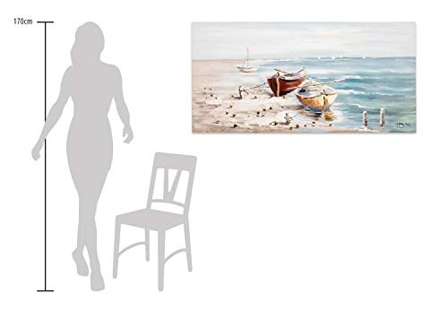 KunstLoft® Acryl Gemälde Seaside 120x60cm | original handgemalte Leinwand Bilder XXL | Meer Boote Orange Blau | Wandbild Acrylbild Moderne Kunst einteilig mit Rahmen