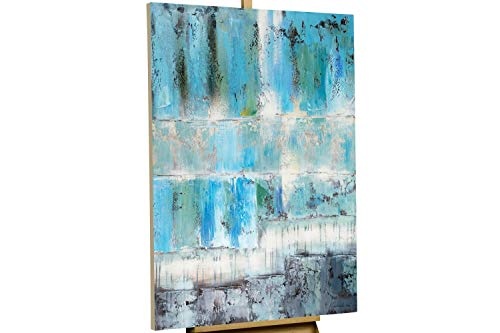 KunstLoft® Gemälde Tiefenentspannung in 80x120cm | Leinwandbild handgemalt | Abstrakt Blau Türkis Petrol | Wandbild-Unikat | Acrylgemälde auf Leinwand für Schlafzimmer | Acrylbild auf Keilrahmen