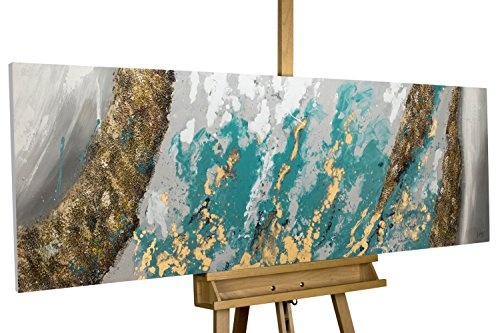 KunstLoft Acryl Gemälde 'Glacial Shore' 150x50cm | original handgemalte Leinwand Bilder XXL | Abstrakt Blau Grau Gold | Wandbild Acrylbild moderne Kunst einteilig mit Rahmen