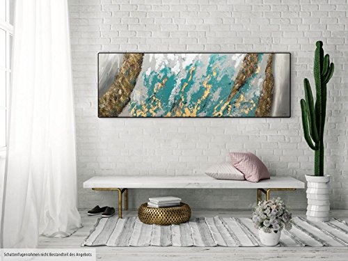 KunstLoft Acryl Gemälde Glacial Shore 150x50cm | original handgemalte Leinwand Bilder XXL | Abstrakt Blau Grau Gold | Wandbild Acrylbild moderne Kunst einteilig mit Rahmen