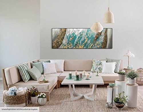 KunstLoft Acryl Gemälde Glacial Shore 150x50cm | original handgemalte Leinwand Bilder XXL | Abstrakt Blau Grau Gold | Wandbild Acrylbild moderne Kunst einteilig mit Rahmen
