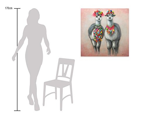 KunstLoft Bild Look-Alike 80x80cm | handbemalter Kunstdruck | Tier Lama Grau Rot Südamerika 3D-Effekt | signiertes Wandbild-Unikat | Acrylbild auf Leinwand | Modernes Kunst Bild | auf Keilrahmen