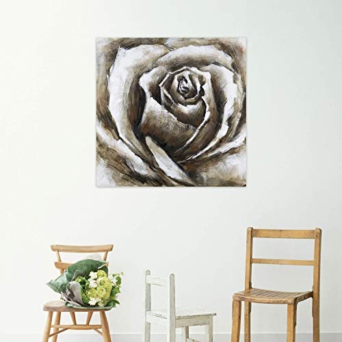 KunstLoft® Acryl Gemälde Roses are Grey 80x80cm | original handgemalte Leinwand Bilder XXL | Rose Blüte Grau Schwarz-Weiß Shabby | Wandbild Acrylbild moderne Kunst einteilig mit Rahmen