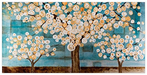 KunstLoft® Gemälde Blaue Melancholie in 140x70cm | Leinwandbild handgemalte Bilder | Bäume Blüten Weiß Blau | signiertes Wandbild-Unikat | Acrylgemälde auf Leinwand | Modernes Kunst Bild | Original Acrylbild auf Keilrahmen