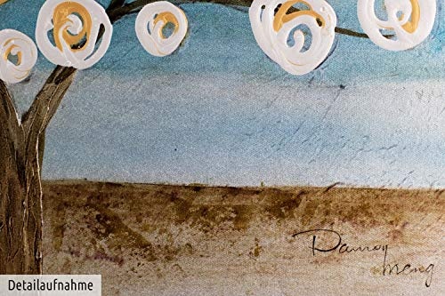 KunstLoft® Gemälde Blaue Melancholie in 140x70cm | Leinwandbild handgemalte Bilder | Bäume Blüten Weiß Blau | signiertes Wandbild-Unikat | Acrylgemälde auf Leinwand | Modernes Kunst Bild | Original Acrylbild auf Keilrahmen