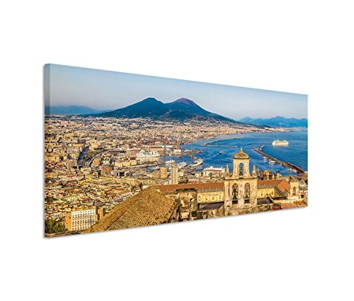 Paul Sinus Art 150x50cm Leinwandbild auf Keilrahmen Italien Neapel Stadt am Meer Vulkan Vesuv Sommer Wandbild auf Leinwand als Panorama