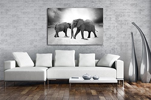 Zwei große Elefanten in der Wüste Format: 60x40 als Leinwandbild, Motiv fertig gerahmt auf Echtholzrahmen, Hochwertiger Digitaldruck mit Rahmen, Kein Poster oder Plakat