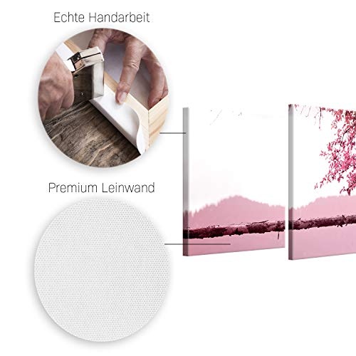 ge Bildet® hochwertiges Leinwandbild XXL Pflanzen Bilder - Frühlingsbaum - Natur Baum Rosa Pink - 200 x 80 cm mehrteilig (5 teilig) 2206 A