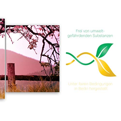 ge Bildet® hochwertiges Leinwandbild XXL Pflanzen Bilder - Frühlingsbaum - Natur Baum Rosa Pink - 200 x 80 cm mehrteilig (5 teilig) 2206 A