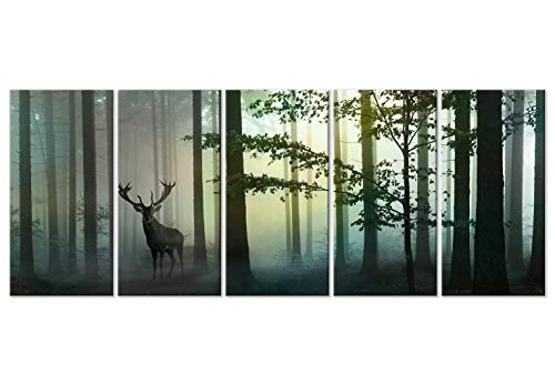 murando - Bilder Wald 200x80 cm Vlies Leinwandbild 5 TLG Kunstdruck modern Wandbilder XXL Wanddekoration Design Wand Bild - Hirsch Natur c-C-0235-b-o