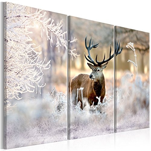 murando - Bilder Tier Hirsch 120x80 cm Vlies Leinwandbild 3 Teilig Kunstdruck modern Wandbilder XXL Wanddekoration Design Wand Bild - Natur Winter g-C-0065-b-f