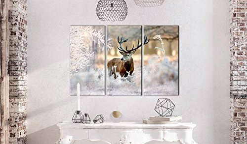 murando - Bilder Tier Hirsch 120x80 cm Vlies Leinwandbild 3 Teilig Kunstdruck modern Wandbilder XXL Wanddekoration Design Wand Bild - Natur Winter g-C-0065-b-f