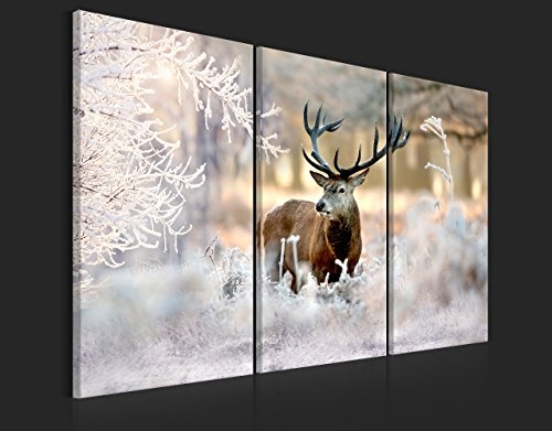 murando - Bilder Tier Hirsch 120x80 cm Vlies Leinwandbild 3 Teilig Kunstdruck modern Wandbilder XXL Wanddekoration Design Wand Bild - Natur Winter g-C-0065-b-f