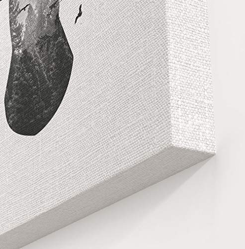Großer Leinwandbilder Forest Deer Silhouette Schwarz Weiß Hirsch Natur Tiere auf Keilrahmen als stylishe, moderne Dekoration für Wohnzimmer, Schlafzimmer, Home Office - Kunstdruck Größe: 50 cm x 70 cm